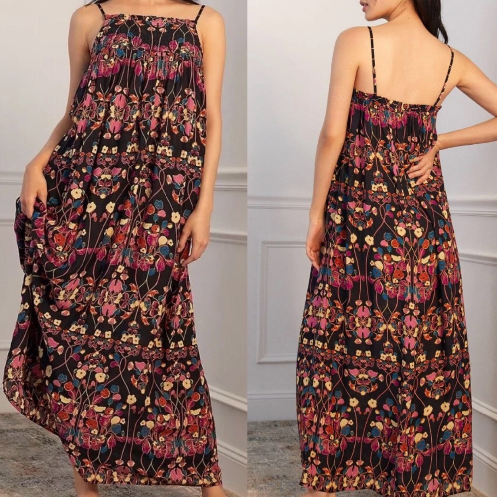 Black Floral Maxi Dress with Multicolor Print